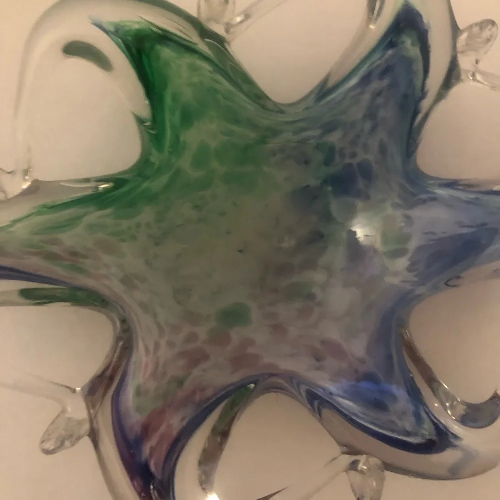 Murano Green and Blue Art Glass Paperweight Trinket Holder Blue Red Pink Green